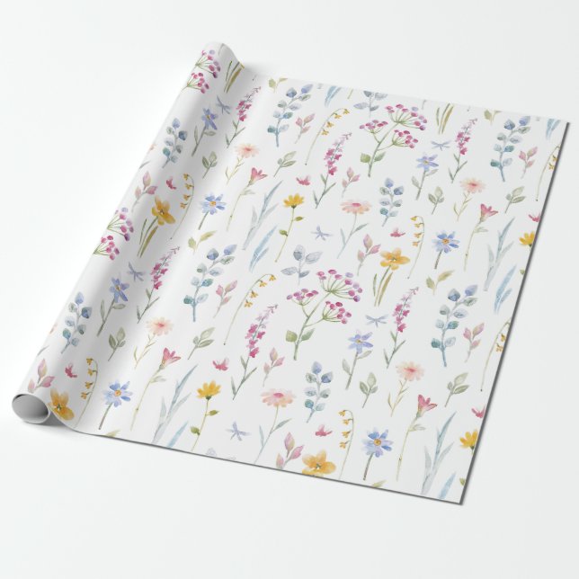 Papier Cadeau Couleur de l'eau motif floral (Déroulé)
