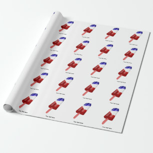 Papier Cadeau Couleur de l'eau Popsicle rouge blanc et bleu