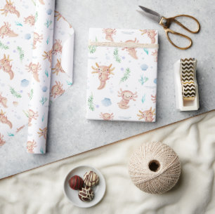 Papier Cadeau Couleur d'eau douce Axolotl fête d'anniversaire