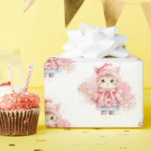 Papier Cadeau Couleur d'eau mignonne Kitty Chat Fête de manteau 