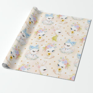 PAPIER CADEAU COULEUR D'EAU PASTEL CUTE EASTER BUNNIES
