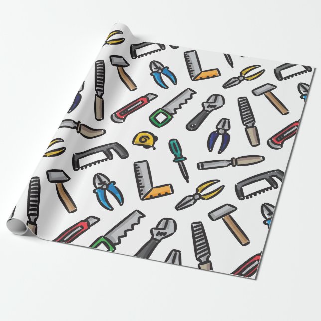 Papier Cadeau Couleur motif des outils main (Déroulé)