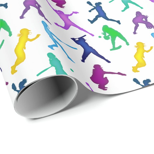 Papier Cadeau Couleur multi de filles du base-ball (Coin rond)