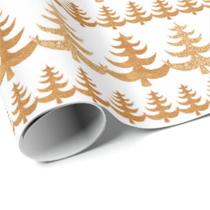 Papier Cadeau Couleur or Arbre de Noël moderne Aquarelle