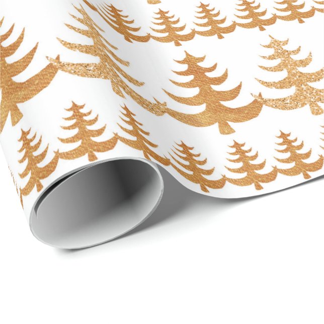 Papier Cadeau Couleur or Arbre de Noël moderne Aquarelle (Coin rond)