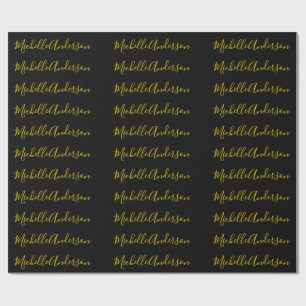 Papier Cadeau Couleur Or Noir Moderne Minimaliste Nom Manuscrit
