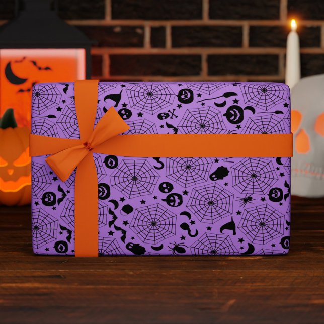Papier Cadeau Couleur personnalisée pour les toiles d'araignées (Spiderwebs Halloween Custom Color Wrapping Paper)