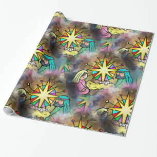 Papier Cadeau Couleur pour aquarelle de Noël de Jésus de béb