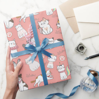 Papier Cadeau Couleur rose Motif pour chats mignons