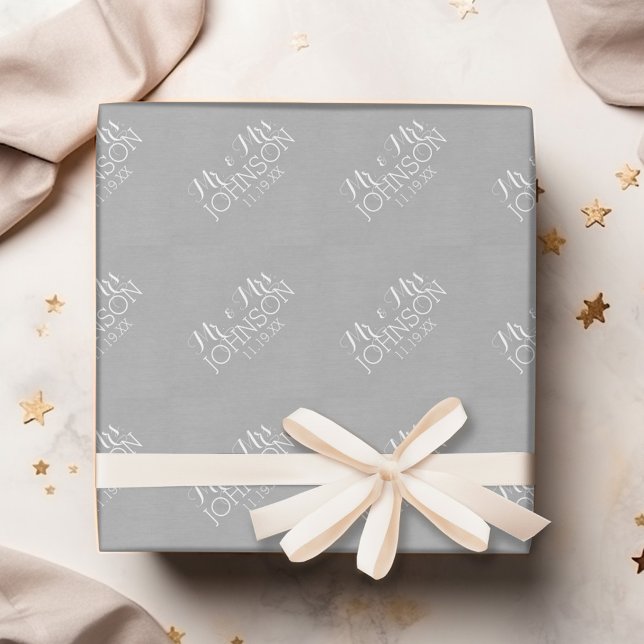 Papier Cadeau Couleur unie Argent - Mariage M & M Cadeaux (Personalized Wedding Anniversary Wrapping Paper)