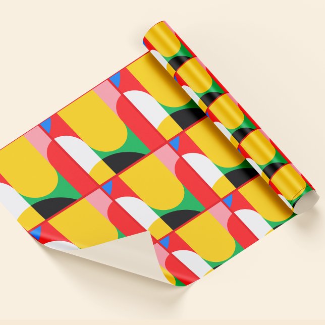 Papier Cadeau Couleurs Abstrait rouge gras Motif géométrique (Abstract Yellow Red Bold Colors Geometric Pattern Wrapping Paper)