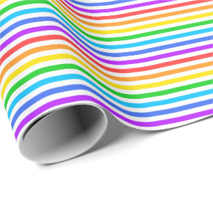 Papier Cadeau Couleurs arc-en-ciel fines et bandes blanches