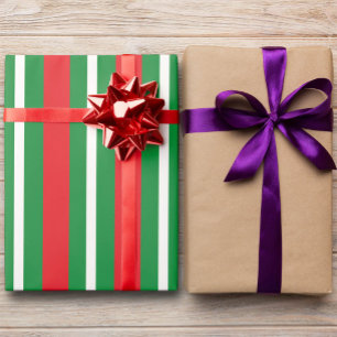 Papier Cadeau Couleurs de Fêtes Vert Rouge Blanc Rayures