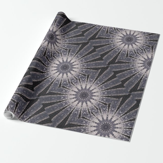 Papier Cadeau Couleurs de fleurs kaléidoscope bleu et gris (Déroulé)