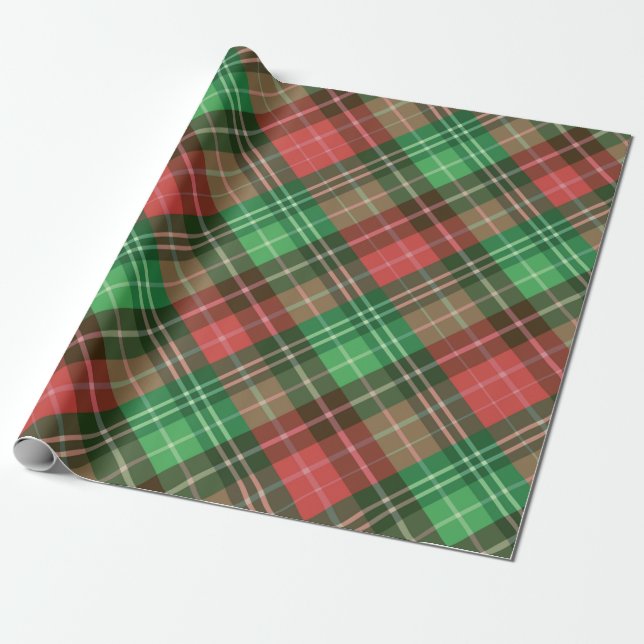 Papier Cadeau Couleurs de Noël plaid motif (Déroulé)