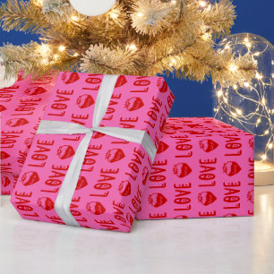 Papier Cadeau Couleurs DIY Cœurs LOVE Fraise Ht Texte Rose Rouge