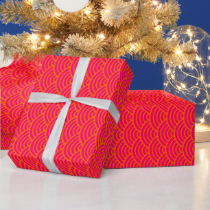 Papier Cadeau Couleurs DIY Vagues Japonais Seigaiha Orange framb