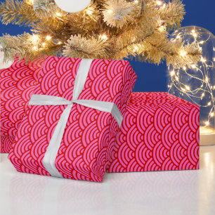 Papier Cadeau Couleurs DIY Vagues Japonais Seigaiha Rose Rouge