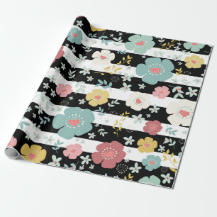Papier Cadeau Couleurs pastel Fleurs colorées & Grilles Motif