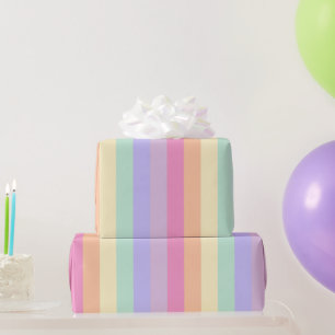 Papier Cadeau Couleurs pastel rose jaune bleu violet rayées