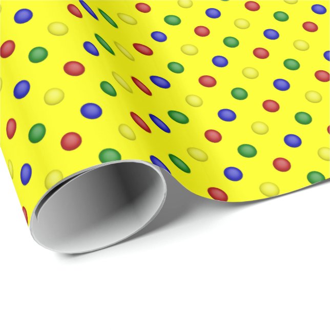 Papier Cadeau Couleurs primaires, Pois Jaune CADEAU WRAP (Coin rond)