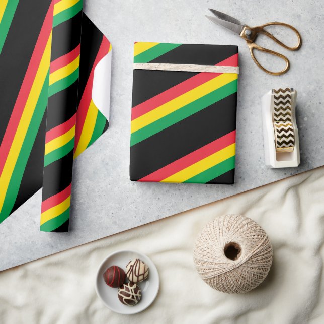 Papier Cadeau Couleurs Rasta Vert Jaune Rouge Grilles Motif Drap (Artisanat)