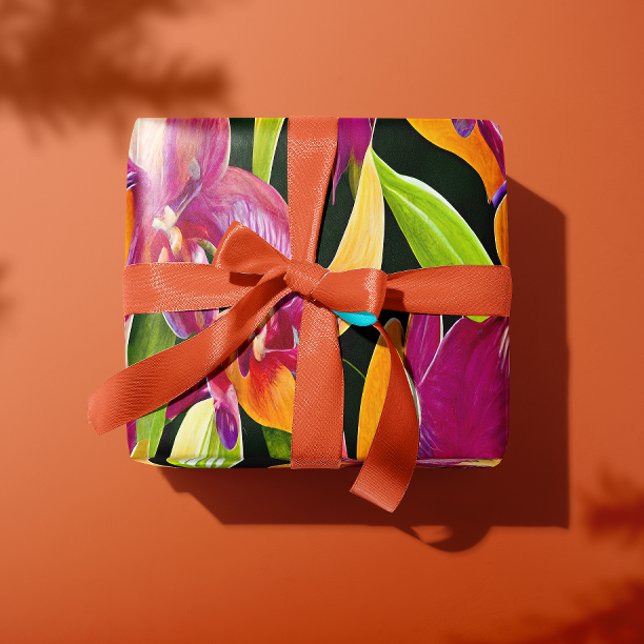 Papier Cadeau Couleurs vibrantes tropicales Botaniques florales (Créateur téléchargé)