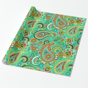 Papier Cadeau Couleurs vives Coloré Retro Paisley
