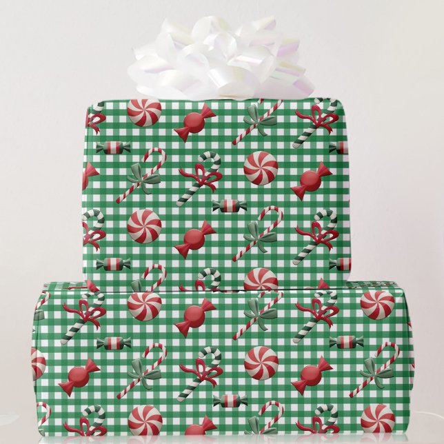Papier Cadeau Country Christmas Candy Green En vichy Cadeau (Créateur téléchargé)