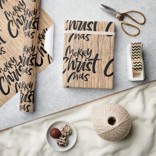 Papier Cadeau Country Wood Joyeux Noël chrétien Religieux (Artisanat)