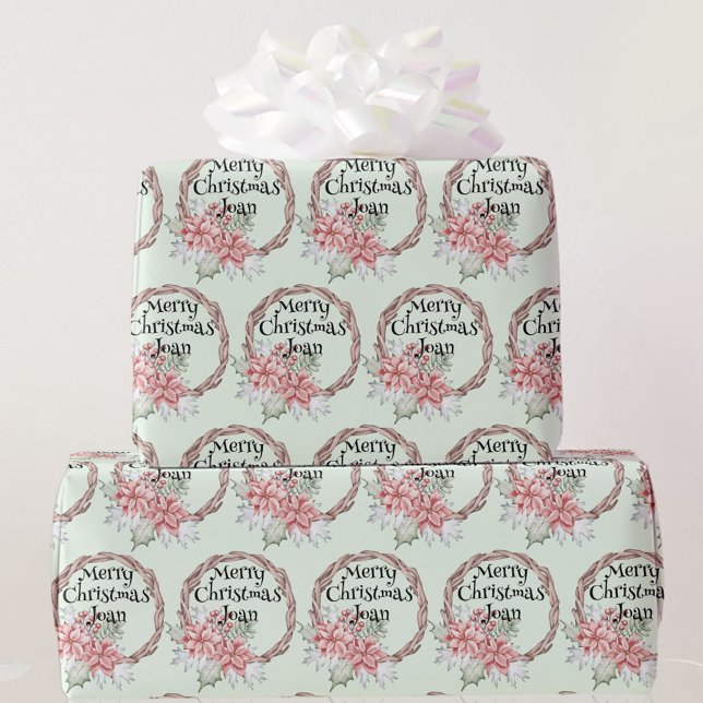 Papier Cadeau Country Wreath Christmas Poinsettia Ajouter un nom (Créateur téléchargé)