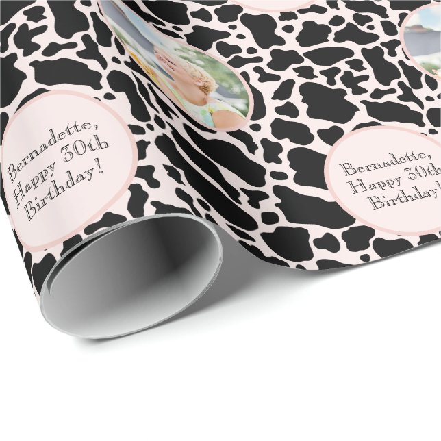 Papier Cadeau Coup de noir sur blanc rose Imprimer Photo Sentime (Coin rond)