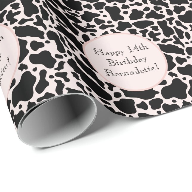 Papier Cadeau Coup de noir sur blanc rose Imprimer Texte animal  (Coin rond)