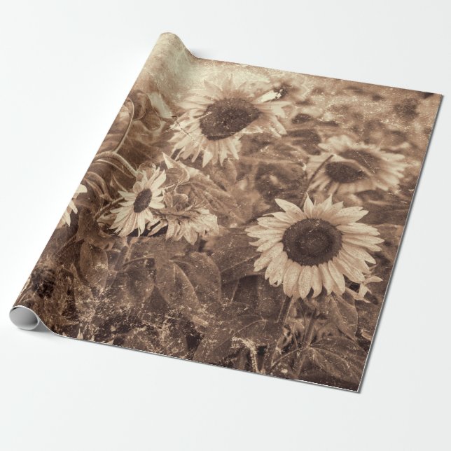 Papier Cadeau Coupage de texture florale Sepia de tournesol géan (Déroulé)