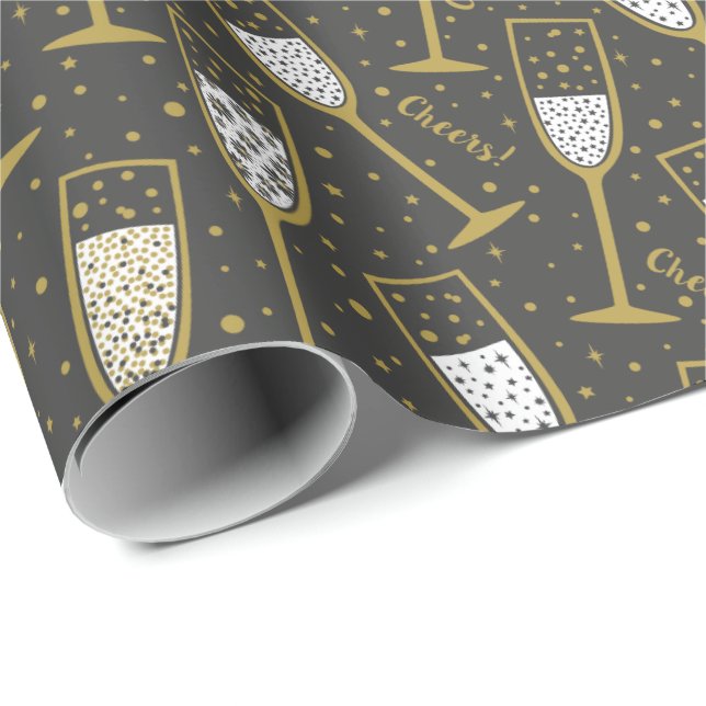 Papier Cadeau Coupe de Champagne du Nouvel An (Coin rond)