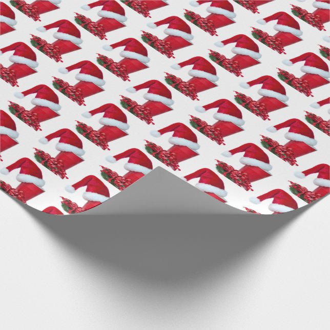 Papier Cadeau Coupe rouge avec chapeau de Santa et ruban (Coin)