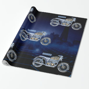 Papier Cadeau Couperet de scintillement d'or bleu vintage de