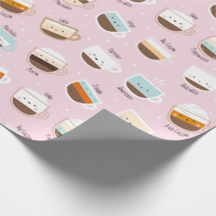Papier Cadeau Coupes de café mignonnes sur rose clair