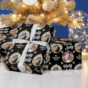Papier Cadeau Couple 2 Photos Noël Noir moderne