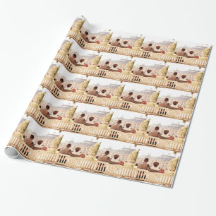 Papier Cadeau Couple amoureux sur un banc de parc
