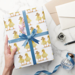 Papier Cadeau Couple De Canard Fuzzé Sur Blanc