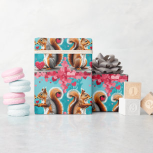 Papier Cadeau Couple d'écureuils amoureux