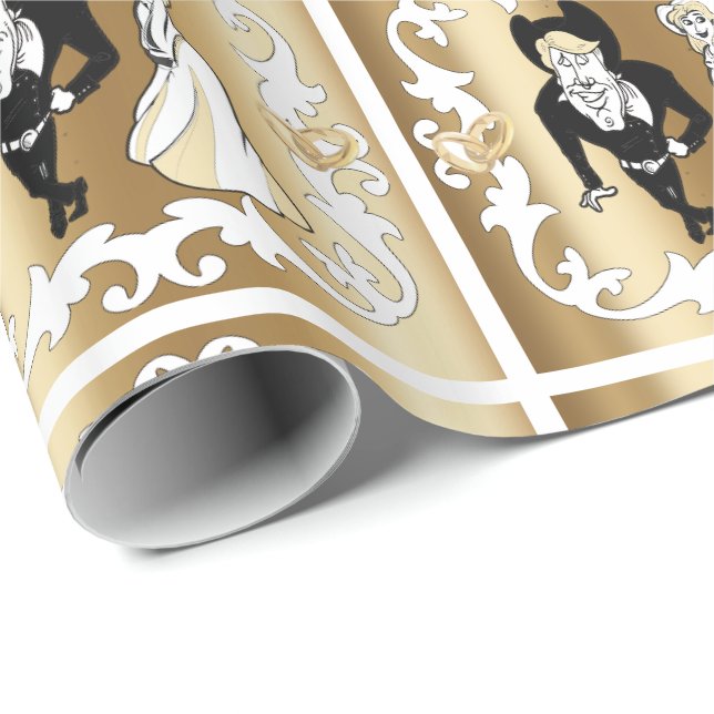 Papier Cadeau Couple Mariage De Dessin Occidental Sur L'Envelopp (Coin rond)