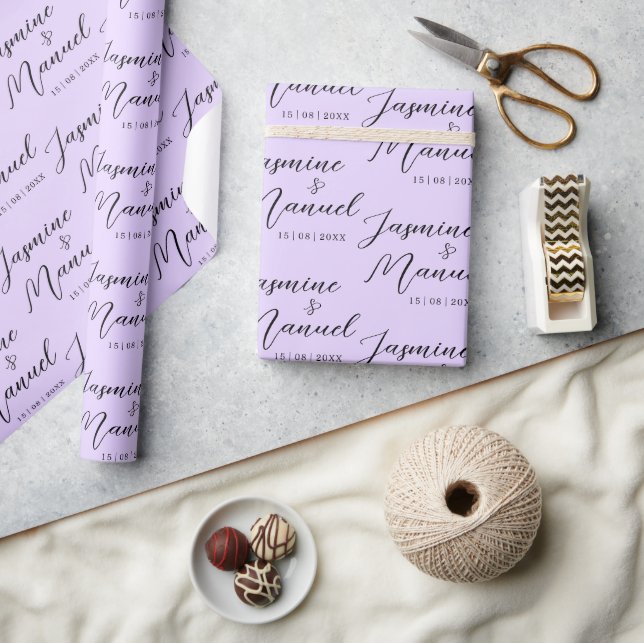 Papier Cadeau Couple Names Cadeau Violet Enveloppement Mariage p (Artisanat)