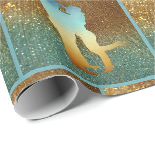 Papier Cadeau Couple Occidental Sur Parties scintillant Blue/Gol