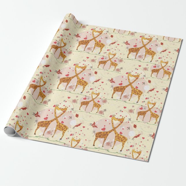 Papier Cadeau Couples de girafe (Déroulé)
