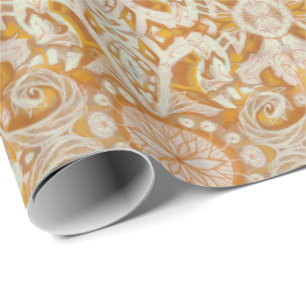 Papier Cadeau Courbes et lotus, damas motif, vanille et jaune