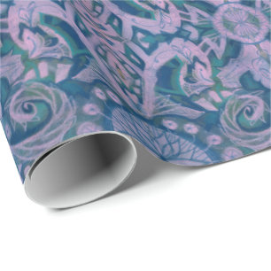 Papier Cadeau Courbes & Lotus, lavande motif abstraite et bleu