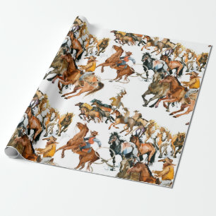 Papier Cadeau Courir des chevaux sans couture motif. Cowboy amér