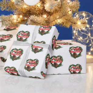 Papier Cadeau Couronne de cœur (Joyeux Noël) de Noël